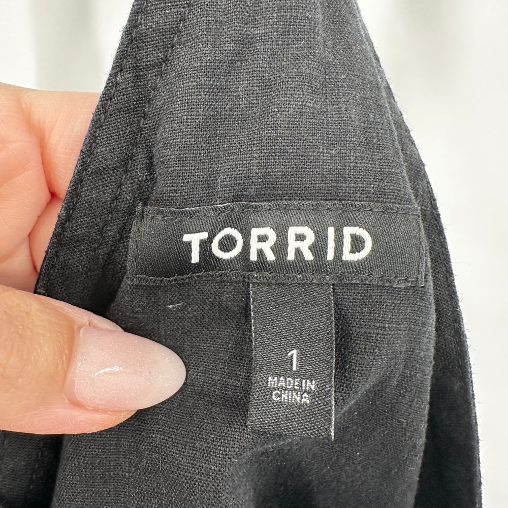 Torrid Black Linen Blend Shortall Overalls Size 1 XL Coastal Boho Summer Casual - Picture 4 of 12